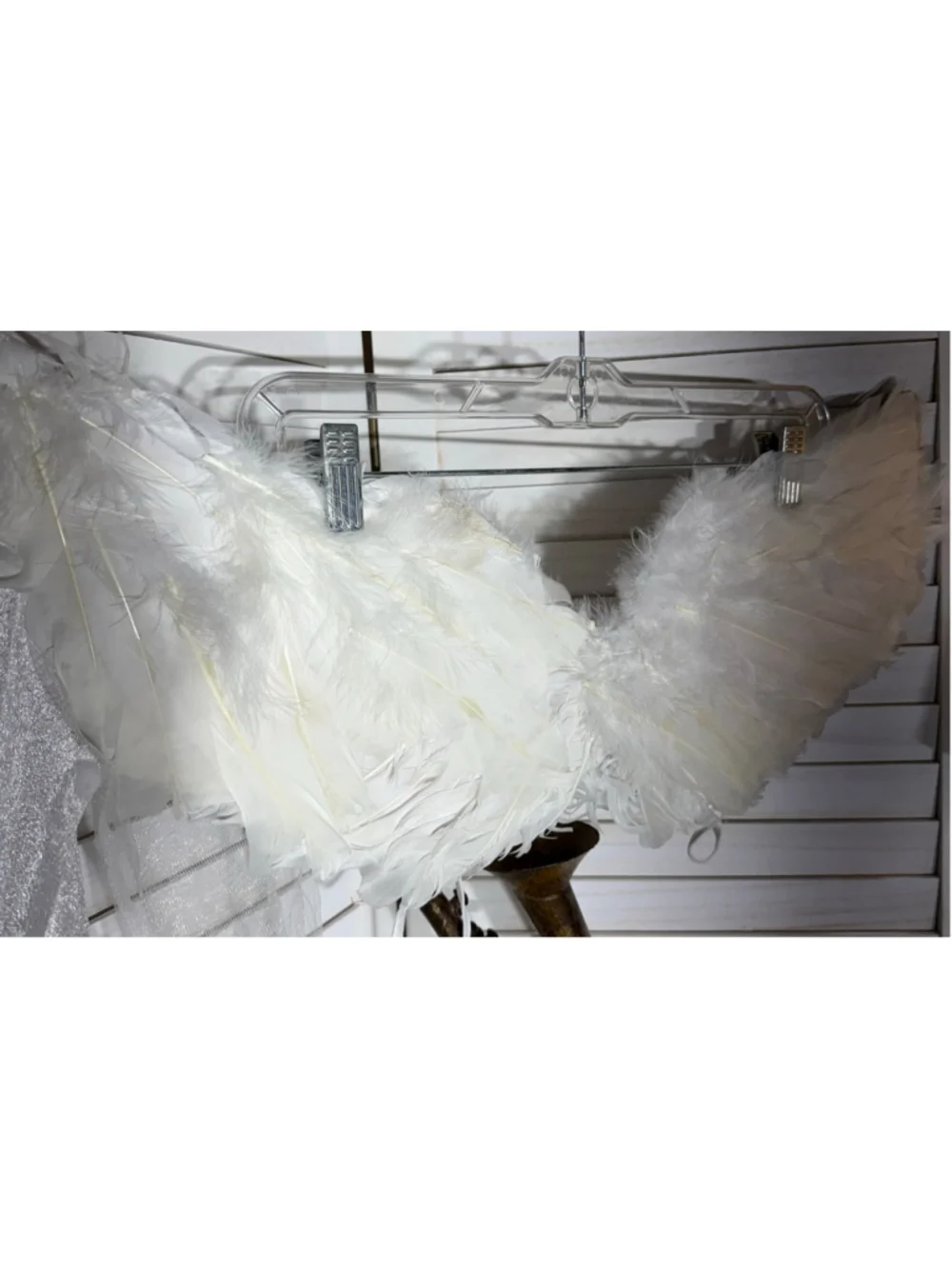Feathered angel dress & wings Halloween costume white ivory lace feathers sz M